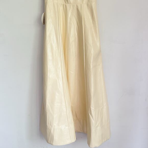 NEW Staud Faux Leather Abstract Fit Flare Midi Dress Cream Size 2 - Picture 3 of 8
